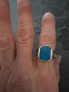 WOMEN'S MEN'S TURQUOISE .925 STERLING SILVER MOON STAR SIDE DESIGN SIZE 9 RING